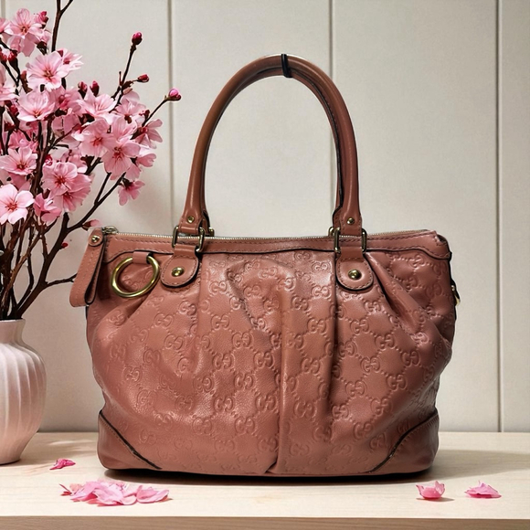 Women's Gucci Pink Guccissima Leather Satchel Bag One Size Gold Hardware - Picture 1 of 16